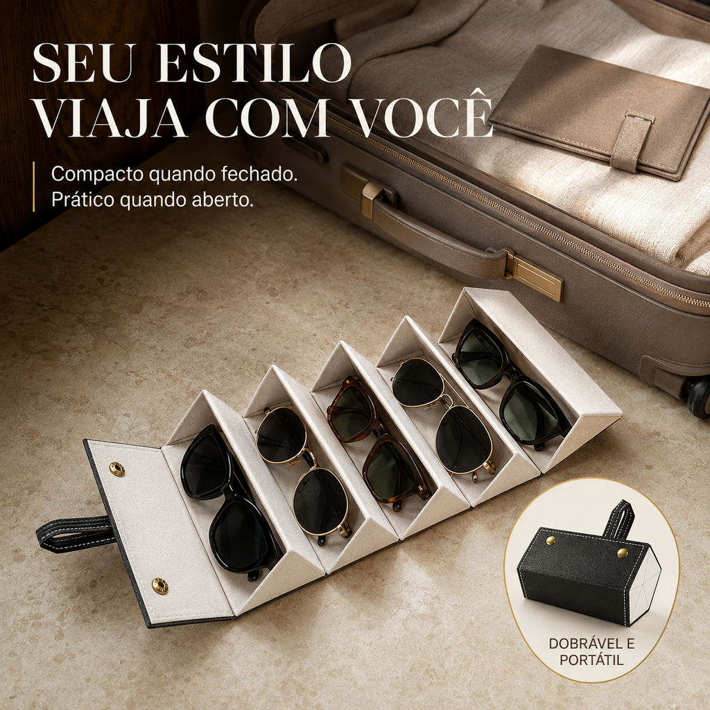 Estojo Porta Óculos 5 Divisórias Portátil Viagem Dobrável