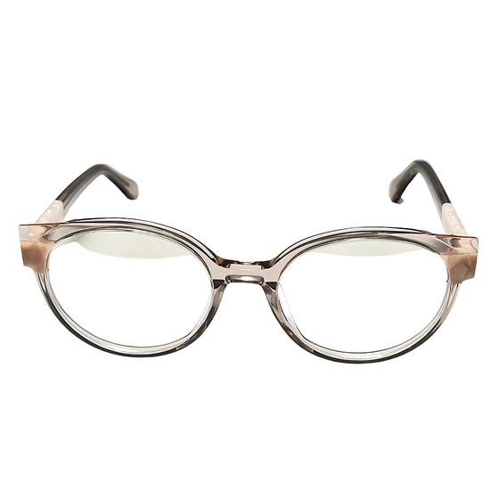 Armação de grau feminina redonda em metal dourado com design minimalista e leve. Óculos elegantes para uso diário, estilo moderno e confortável, ideal para lentes de grau e composição sofisticada.